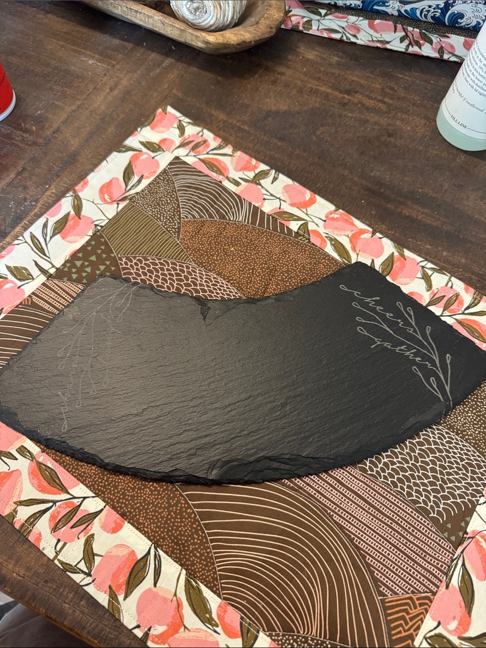 The Pampered Chef Black Slate Cheese Board with Handwritten Script